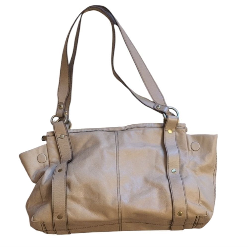 Hobo Pinion Cobblestone Leather Shoulder Bag Purse Handbag Taupe Medium